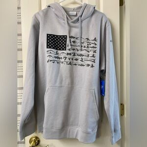 Columbia Performance Hunting Gear PHG Gray Graphic Flag Design Hoodie Size L NWT